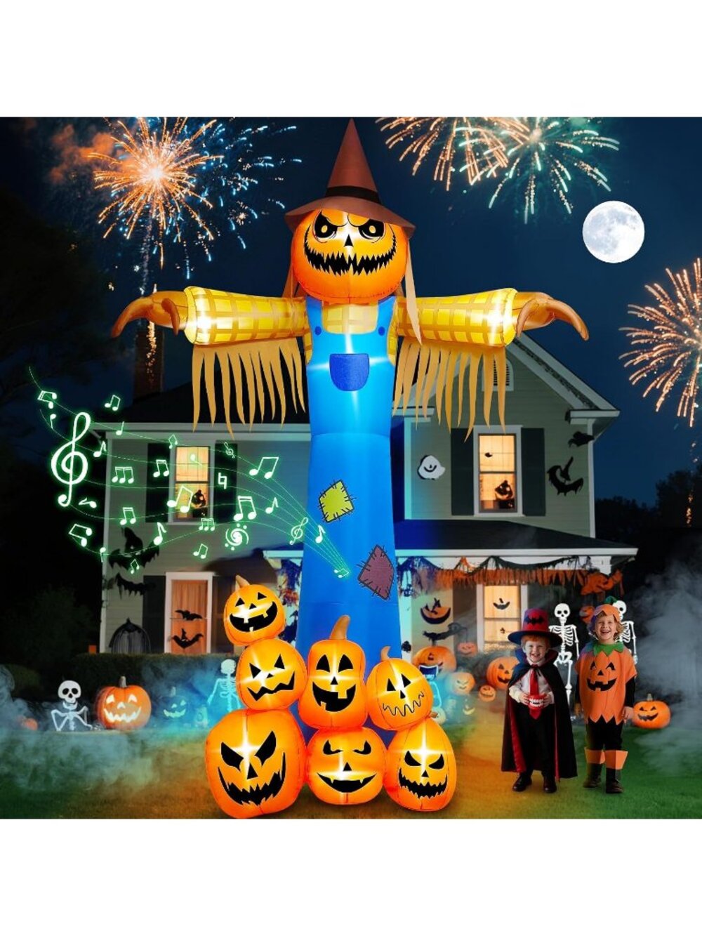 🎃12.5 FT Halloween Inflatables Music Giant Pumpkin Scarecrow Blow Up Yard Decor